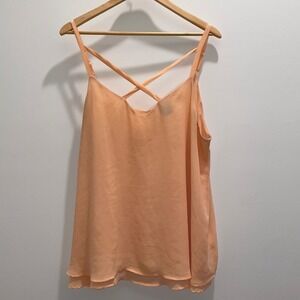 Torrid Peach Chiffon Criss Cross Strap Layered Camisole Top Plus Size 1 XL